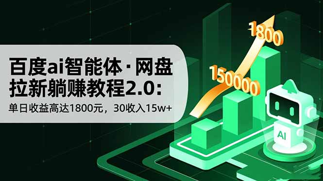 百度ai智能体·网盘拉新躺赚教程2.0：单日收益高达1800元，30收入15w+-摇钱树